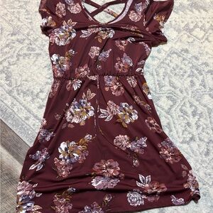 Floral Burgundy Dress with Cross Back